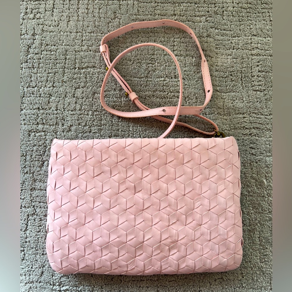 Madewell The Puff Crossbody Bag: Woven Leather Edition Subtle Blossom Blush Pink